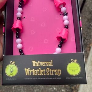 Pink and Black Beaded Keychain with Pink Ghosts